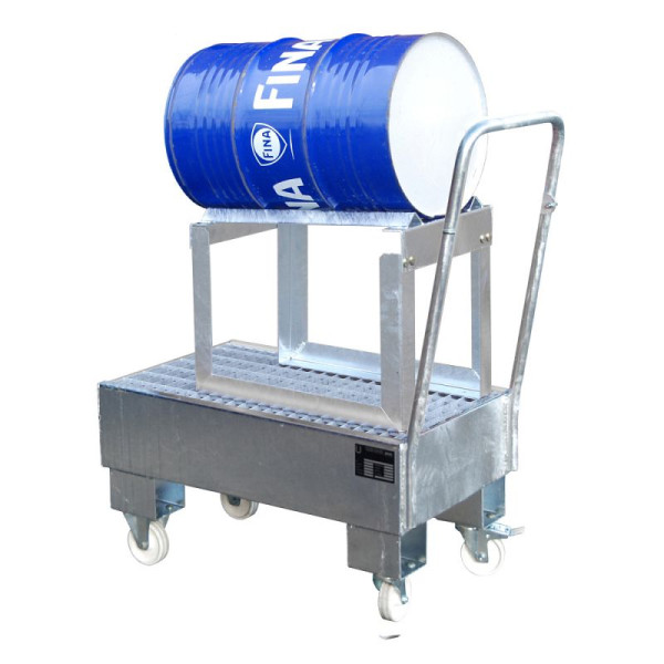 STEIN HGS Fahrbare Auffangwanne AW 60 SR, 3mm Stahlblech, für 60l-Fässer, ohne Farbe, feuerverzinkt, feuerverzinkt, 1x 60 Liter Fass liegend, 79203.0012