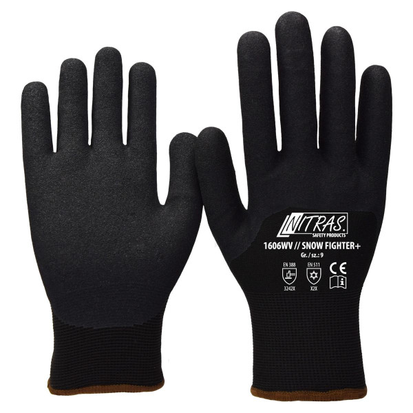NITRAS SNOW FIGHTER+, Winterhandschuhe, schwarz, Terry-Schlingengewebe innen, gesandete Nitril-Beschichtung, Größe: 11, VE: 72 Paar, 1606WV-11