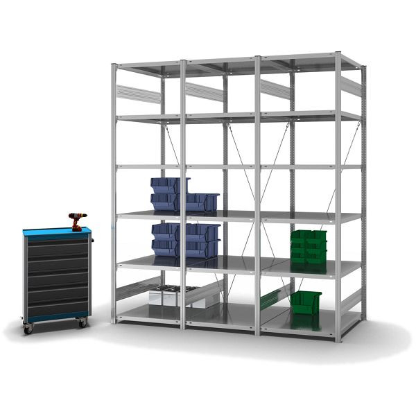hofe Fachboden-Grundregal, 2500x800x750 mm, 6 Fachebenen, verzinkt, 130 kg Fachlast, 1000 kg Feldlast, einseitige Bedienung, HZG25807XL