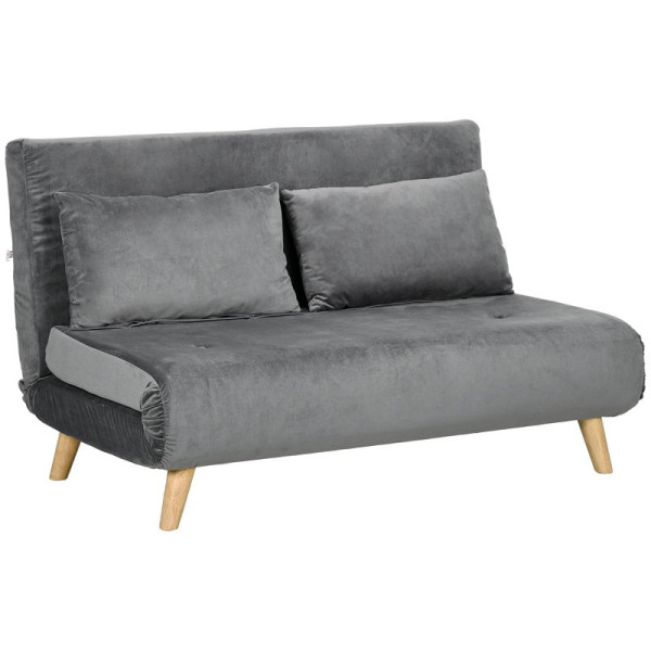HOMCOM Schlafsofa Relaxsofa Sofa Couch, inkl. 2 Kissen, Samtoptik, 130 x 78 x 79 cm, Grau, 839-874V00GY
