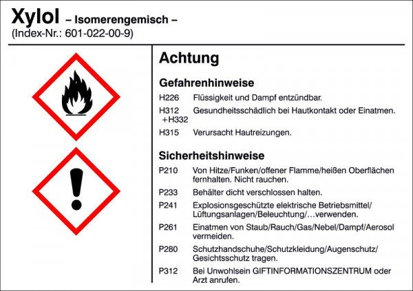 SafetyMarking Gefahrstoffetikett, G022: Xylol, Isomerengemisch, für Behälter bis 3 Liter, 10,5x7,4 cm, Folie, selbstklebend, 21.B1200-G022