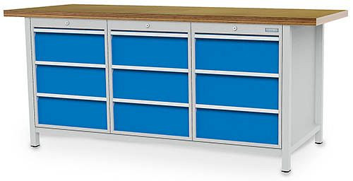 Bedrunka+Hirth Kastenwerkbank Serie 2000 R18-24, 9x200mm, Schubladen-Vollauszug 100%, 2000 x 750 x 959 mm, 03.19.33V9