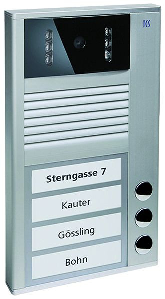 TCS Video 2-Draht Außenstation Serie AVC mit 3 Klingeltasten (rechtsbündig), AP silber, AVC12030-0010