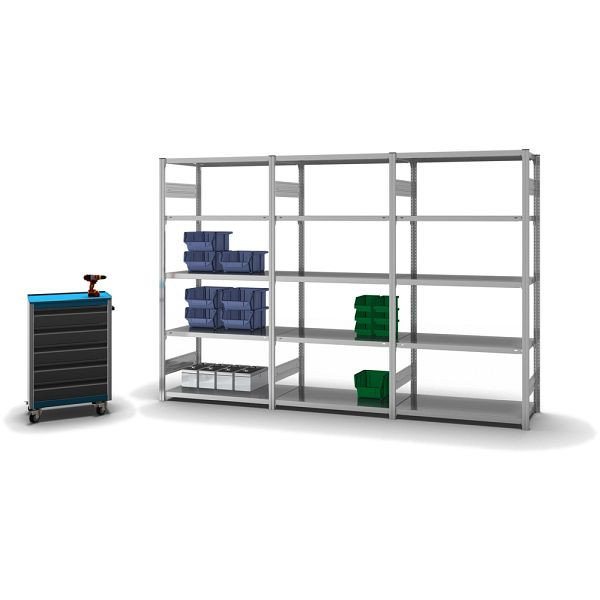 hofe Fachboden-Grundregal, 2000x500x1000 mm, 5 Fachebenen, verzinkt, 230 kg Fachlast, 1600 kg Feldlast, zweiseitige Bedienung, HZG20510AM