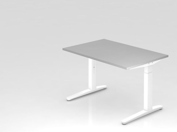 Hammerbacher Schreibtisch C-Fuß 120x80cm Grau/Weiß, Alu-Kufe Weiß, VXB12/5/WW
