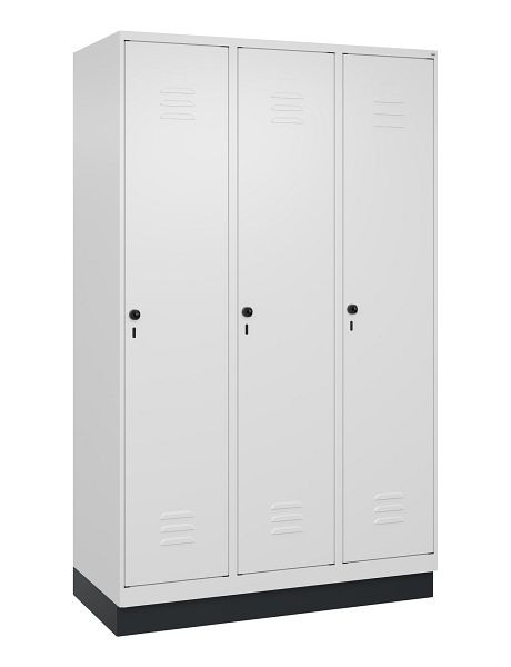 C+P Umkleidespind Classic PLUS mit Mitteltrennwand, Sockel, 3 Abteile, 1950x1200x500mm, 9016/9016, Drehriegel, 080020-32F S10014