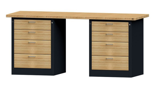 ANKE Werkbänke Kombiwerkbank, Modell 840 VH, 2000 x 700 x 890 mm, RAL 7016/Buche, BMP 40 mm, 420.181