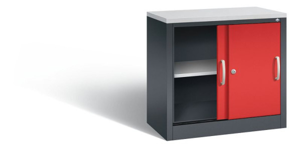 C+P Sideboard mit Schiebetüren Acurado, H720xB800xT400mm, Farbe: Schwarzgrau / feuerrot, Bügelgriff, 2 OH, 5722-00 S10462