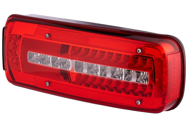 HELLA Heckleuchte, Truck Full LED, LED, 24V, Anbau/geschraubt, Lichtscheibenfarbe: glasklar/rot, Kabel: 500mm, HCSCS, AMP, rechts, 2VP 012 381-241