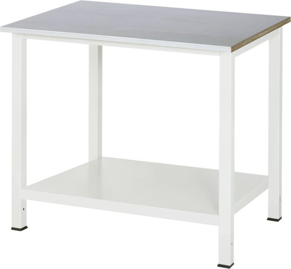 RAU Werktisch Serie 900, B1000 x T800 x H825mm, Arbeitsplatte mit Edelstahlblechbelag, Stärke 25mm, mit Ablageboden unten, Tiefe 650mm, 03-900-6-ES25-10.12