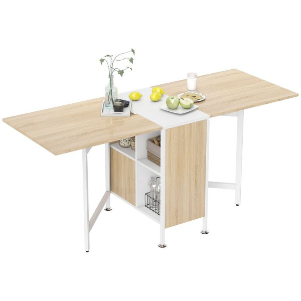HOMCOM Klapptisch Esstisch Beistelltische Ablagefläche für Wohnzimmer Küche Eiche Holz Metallrahmen Natur+Weiß 169 x 60 x 75 cm, 833-409