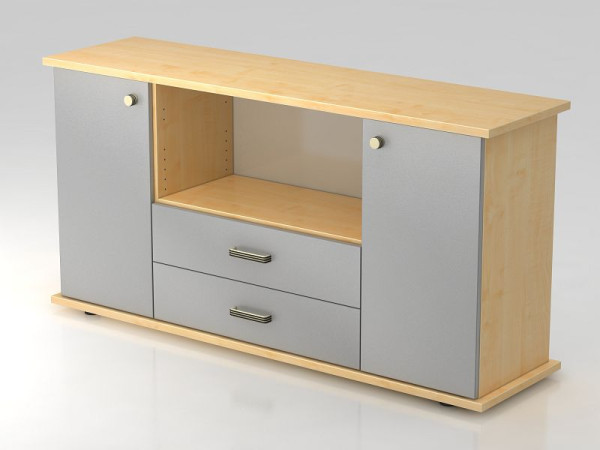 Hammerbacher Sideboard 2 Türen, 2, Schübe, Streifengriff Ahorn/Silber, 166,1x44,8x84 cm (BxTxH), VSBTS/3/S/SG