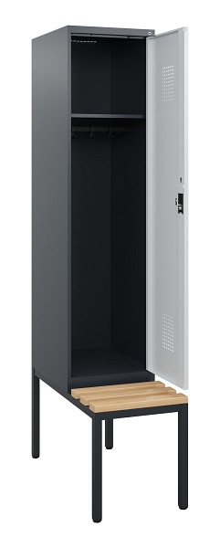 C+P Spind Evolo PLUS, 1 Abteil, 1950x400x815mm, 7016/7035, Zylinderschloss, Sitzfläche Holz, Sitzbank, 0490505-12 S10044