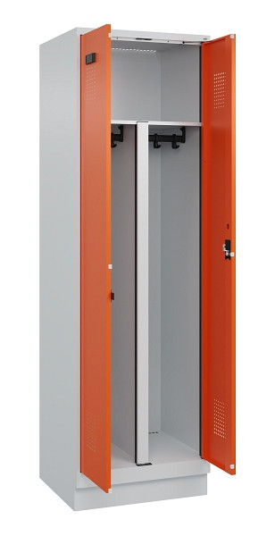C+P PSA Schwarz-Weiß-Spind Evolo PLUS, mit Sockel, 2 Abteile, 1950x600x500mm, 70, Frontfarbe RAL 2004 Reinorange, Zylinderschloss, 049022-20P S10029