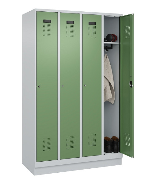 C+P Spind Evolo PLUS, mit Sockel, 4 Abteile, 1950x1200x500mm, 7035/6011, Verschluss Zylinderschloss, Ablageböden 4, 049020-40 S10037