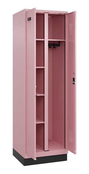 C+P Wäsche-/Garderobenspind Evolo PLUS, mit Sockel, 2 Abteile, 1950x600x500mm, 3, Frontfarbe RAL 3015 Hellrosa, Zylinderschloss, 049620-20 S10051