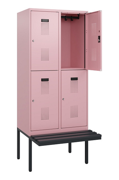 C+P Doppelstock-Spind Evolo PLUS, Bank, 4 Fächer, 1950x800x815mm, 3015/3015, Zylinderschloss, Sitzfläche Kunststoff, 0493405-22 S10159