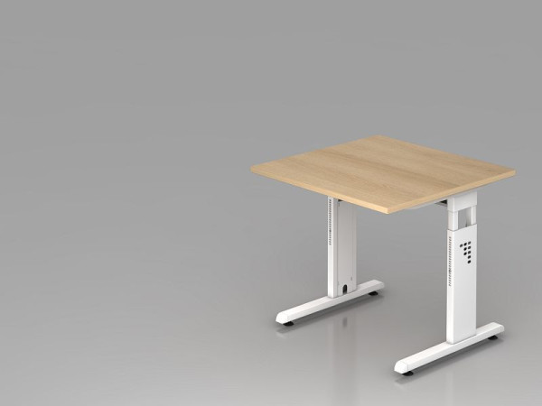 Hammerbacher Schreibtisch C-Fuß 80x80cm Eiche/Weiß, Arbeitshöhe 65-85 cm, VOS08/E/W