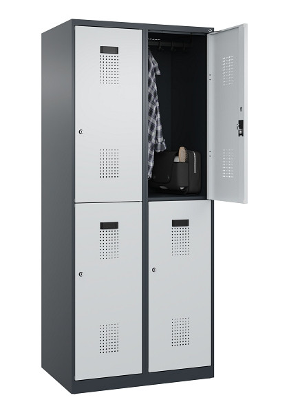 C+P Doppelstöckiger Spind Evolo PLUS, 4 Fächer, 1850x800x500mm, 7016/7035, Zylinderschloss, 049300-22 S10044