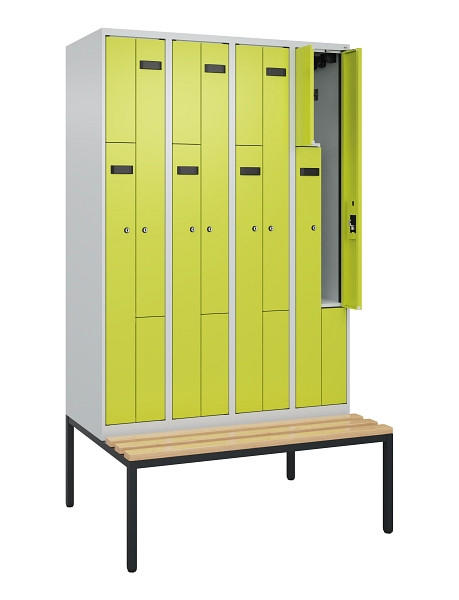 C+P Z-Spind Evolo PLUS, 8 Fächer, 2120x1200x815mm, 7035/0024, Zylinderschloss, Material Sitzfläche Buche-Hartholz, Sitzbank, 0490537-408 S10042