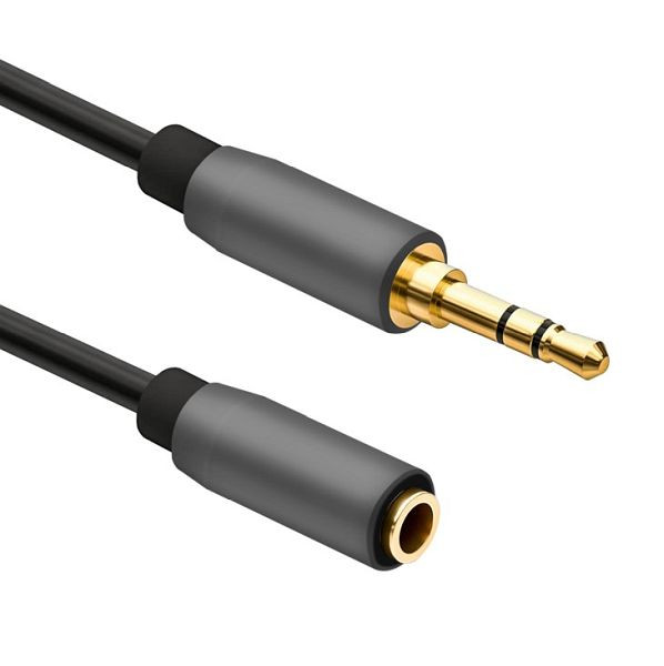 Helos Verlängerungskabel, Klinke 3,5mm Stecker/Buchse 3 Pin, PREMIUM, 1,0m, schwarz, 288712