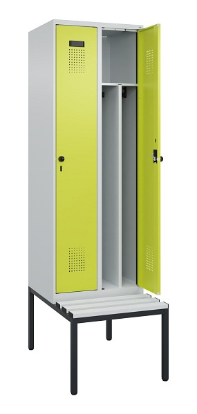 C+P Spind Evolo PLUS, 2 Abteile, 2120x600x815mm, 7035/0024, Drehriegel, Sitzfläche Kunststoff, Sitzbank, 0490507-20F S10069