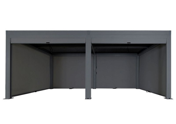 Mendler Pergola HWC-L46 mit 6x Seitenwand, Gartenpavillon Lamellen-Pavillon Rollo, 11cm-Alu-Gestell, sturmfest 3x6m, anthrazit, 103928