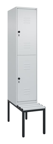 C+P Doppelstöckiger Spind Classic PLUS, Bank, 2120x400x815mm, 7035/7035, Drehriegel, mit untergebauter Sitzbank, 0803507-12 S10114