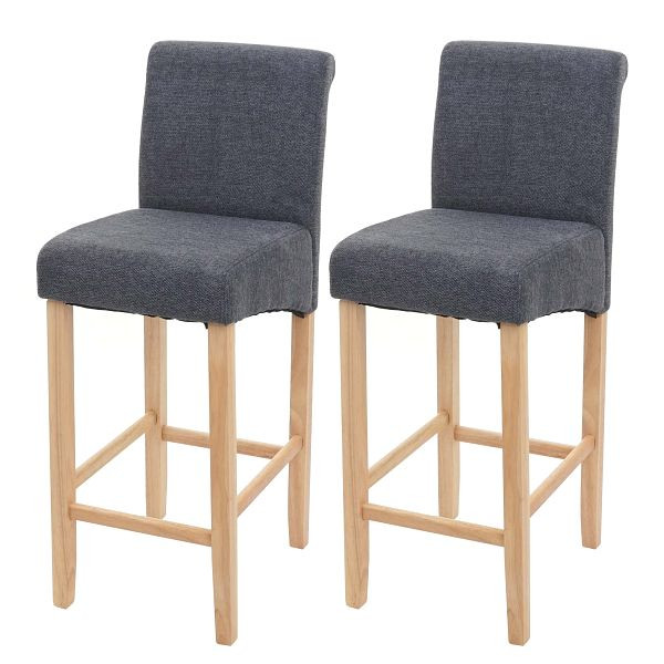 Mendler 2er-Set Barhocker HWC-C33, Barstuhl Tresenhocker, Holz, dunkelgrau, helle Beine, Stoff/Textil, 74628