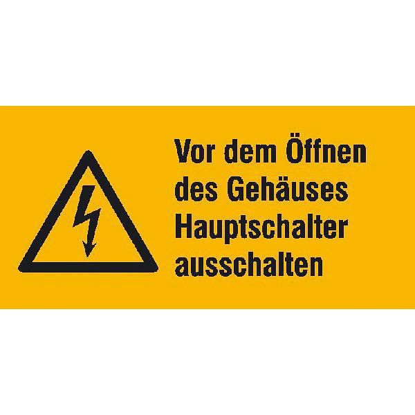 SafetyMarking Warn-Kombischild, Vor dem Öffnen des Gehäuses Hauptschalter ausschalten, BxH 13,1x6,5 cm, Folie, selbstklebend, 21.1399