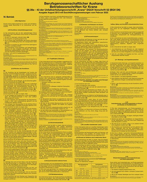 Moedel Betriebsvorschriften für Krane, Kunststoff, 420x520 mm, 60378