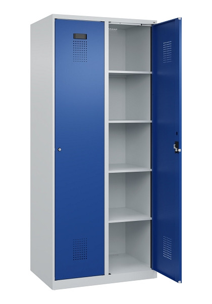 C+P Wäsche-Spind Evolo PLUS, 2 Abteile, 1850x800x500mm, 7035/5010, Verschluss Zylinderschloss, Ablageböden 8, 049000-22B S10033