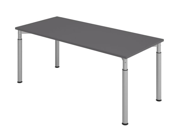 Hammerbacher Schreibtisch YS19, 180 x 80 cm, Platte: Graphit, 25 mm dick, ABS-Dickkante, Rechteckform, Silber, VYS19/G/S