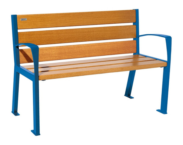 Procity Sitzbank Silaos 6 Holzlatten, 1200 mm, Mit Armlehne, Holz & Stahl, helle Eiche/RAL 5010, 209611.5010.CHEC