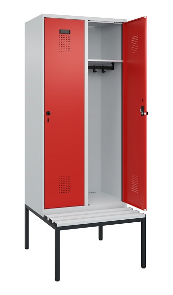 C+P Spind Evolo PLUS, 2 Abteile, 2120x800x815mm, 7035/3020, Haken 4, Drehriegel, Sitzfläche Kunststoff, Sitzbank, 0490507-22 S10059