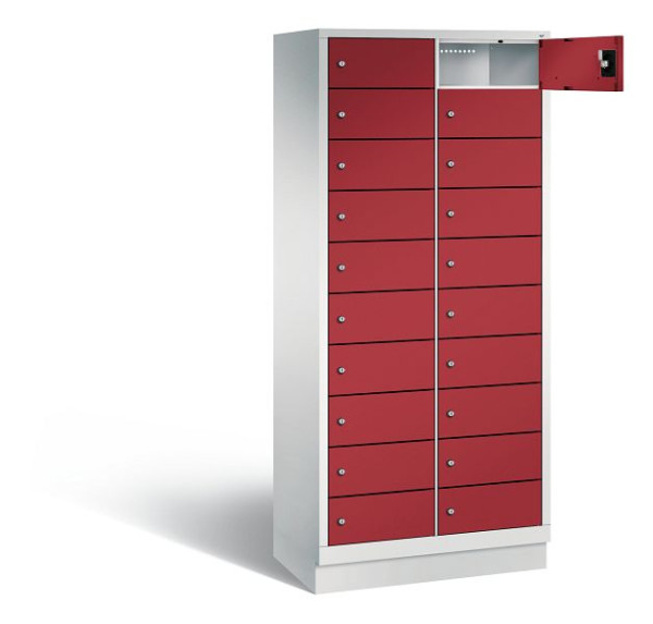 C+P Schließfachschrank Evolo, H1800xB810xT500mm, Farbe: Lichtgrau / Rubinrot, mit Steckdosenleiste, 48020-2210 S10186