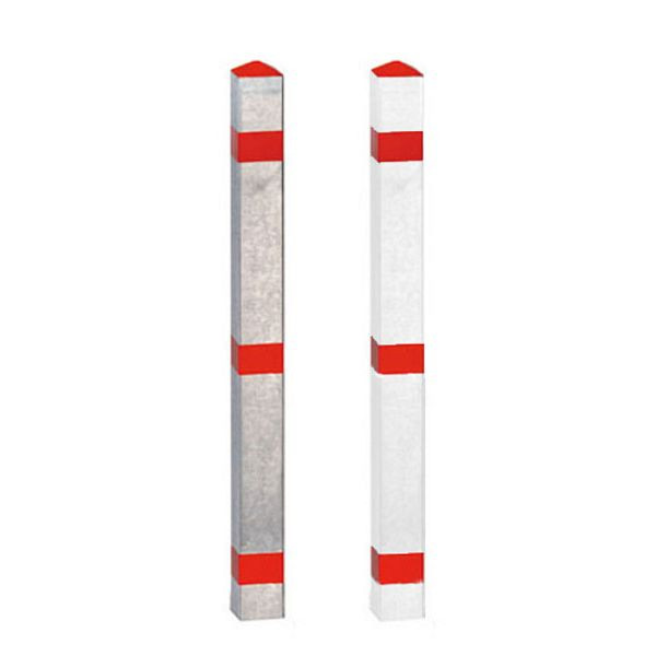 Stein HGS Absperrpfosten -Acero-, natur mit 3 roten Reflexstreifen, Pfosten: 70x70 mm, Befestigung durch Einbetonieren oder zum Aufschrauben, 13456