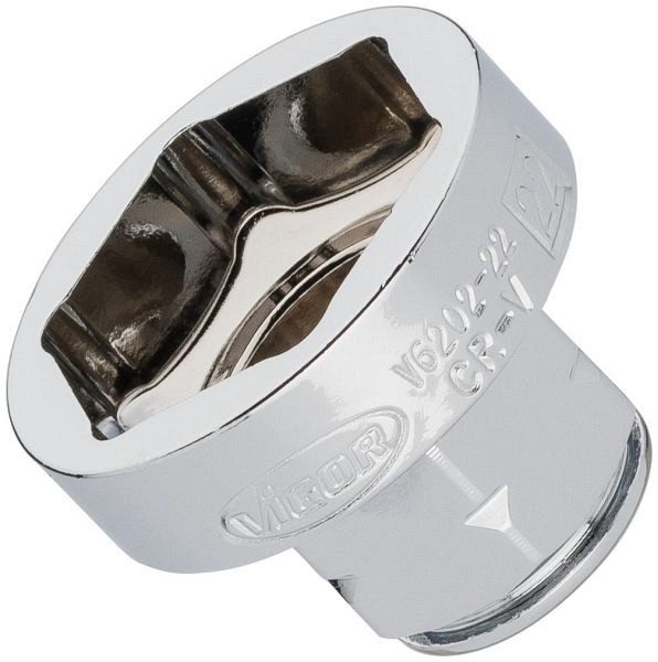 VIGOR Steckschlüsseleinsatz, superflach, Vierkant hohl 10 mm (3/8 Zoll), Außen-Sechskant Profil, 22 mm, V6202-22