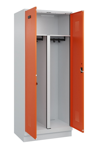 C+P PSA Schwarz-Weiß-Spind Evolo PLUS, mit Sockel, 2 Abteile, 1950x800x500mm, 70, Frontfarbe RAL 2004 Reinorange, Zylinderschloss, 049022-22P S10029