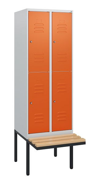 C+P Doppelstöckiger Spind Classic PLUS, 2 Abteile, 1950x600x815mm, 7035/2004, Zylinderschlösser, Buche-Sitzleisten, Sitzfläche, 0803405-20 S10122