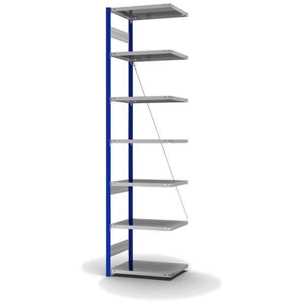 hofe Anbauregal, zerlegt, 7 Böden 3000 x 500 x 750 mm, verzinkt Stützprofile - enzianblau/RAL 5010, HEA305007XL