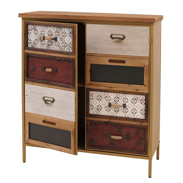 Mendler Apothekerkommode HWC-O79, Schrank Highboard Staufächer, Vintage Shabby-Look 94x80x35cm, rot/blau, 139303