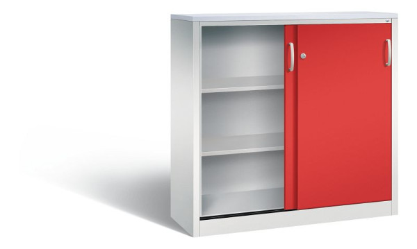 C+P Sideboard mit Schiebetüren Acurado, H1200xB1200xT400mm, Farbe: Lichtgrau / feuerrot, Bügelgriff, 3 OH, 2047-1200 S10344