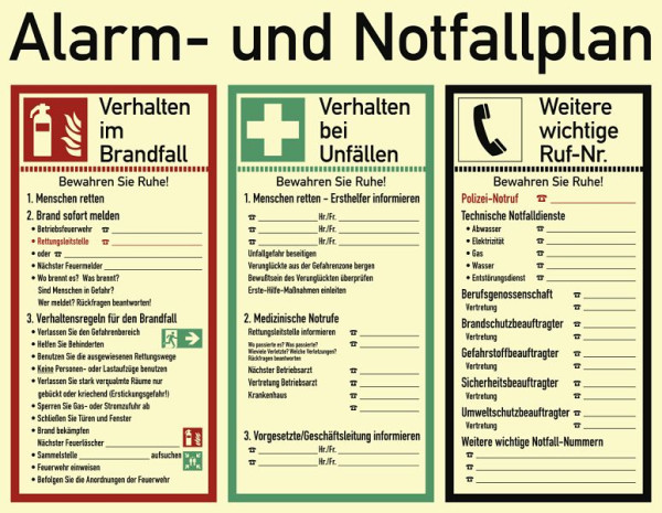 Moedel Alarm- und Notfallplan ISO 7010, Kunststoff, nachleuchtend, 160-mcd, 620x480 mm, 103343