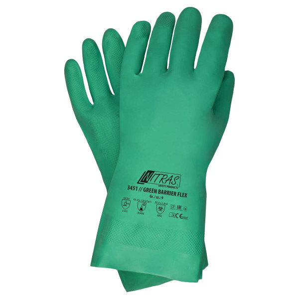 NITRAS GREEN BARRIER FLEX, Chemikalienschutzhandschuhe, Nitril, grün (Farbcode: 3000), Größe: 11, VE: 144 Paar, 3451-11