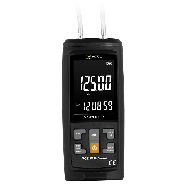 PCE Instruments Manometer bis ±125 kPa, 13 wählbare Einheiten, Datenaufzeichnung und USB-C Schnittstelle, PC-Software, Export in xls-Datei, PCE-PME 125