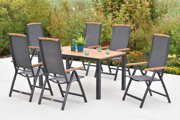 Merxx Siena Set 7-teilig, 6 Siena Klappsessel, 1 Tisch 150 x 90 cm, graphit/grau, pulverbeschichtes Aluminiumgestell mit Textilbespannung, 51015-309