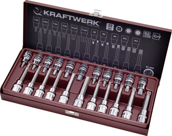 Kraftwerk Bit-Stecknuss-Satz Innensechskant und XZN-Vielzahn, 1/2" Antrieb, 22 tlg, 2026