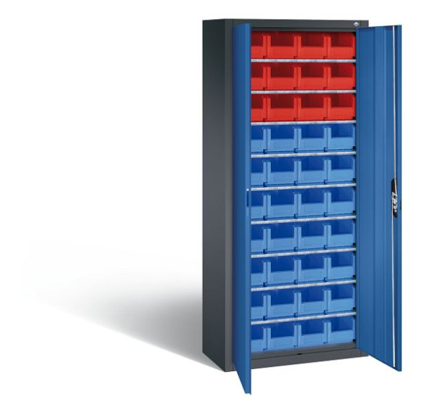 C+P Magazinschrank Serie 13, H1690xB700xT300mm, Farbe: Schwarzgrau / Enzianblau, Muldengriff, 133413-28 S10038