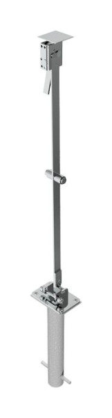 Schake Edelstahlpfosten 70 x 70 mm, umlegbar, selbsteinrastende Verriegelung zum Einbetonieren, mit Profilzylinderschloss, 4070UZH
